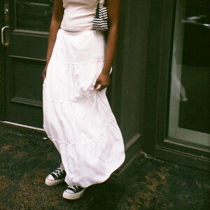 Brandy Melville White Tiered Maxi Skirt